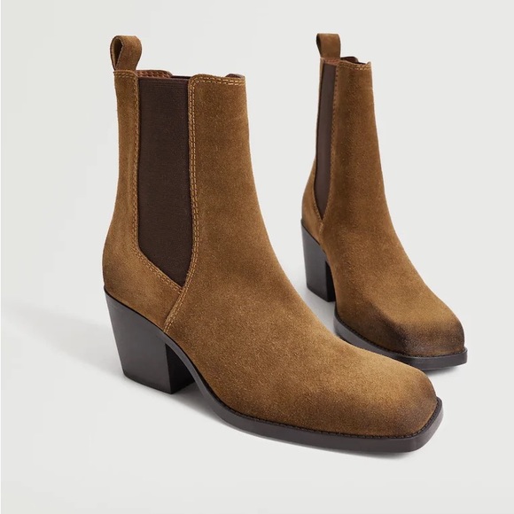 MANGO SUEDE LEATHER WESTERN ANKLE BOOTS size 6.5 - Picture 1 of 12